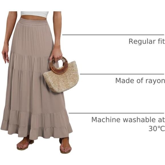 Womens Maxi Skirt High Waist Tiered A Line Flowy Pleated Boho Beach Vacation - Picture 4 of 7